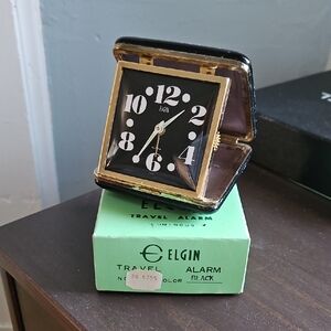 Vintage Retro Travel Clock Bedside Clock Metal Black And Gold